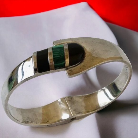 Sterling Silver 925 Bracelet Malachite + Onyx